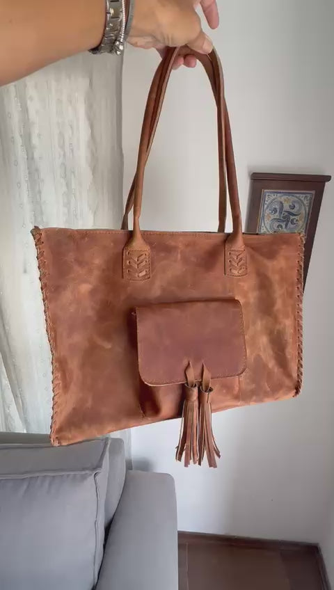 Cartera Allegra camel rústico